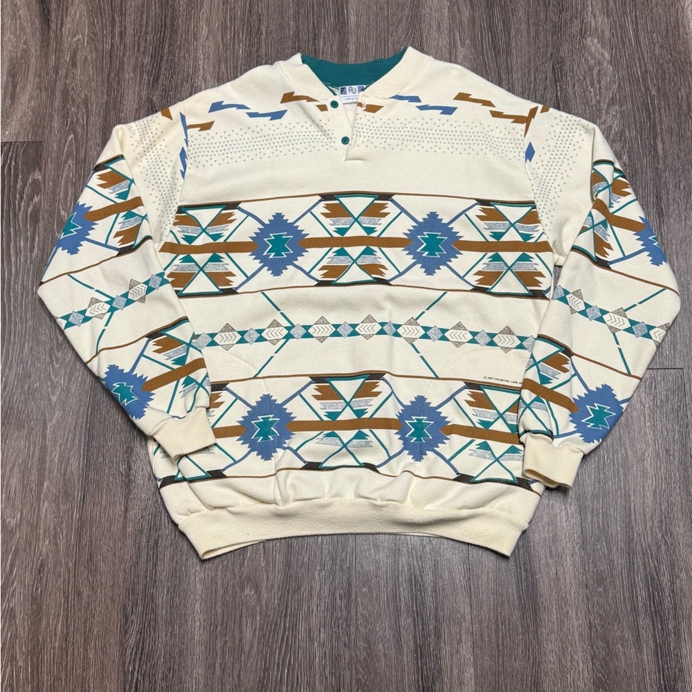 🧵 1992 Art Unlimited AU Sportswear Aztec Print Crewneck (Size L)